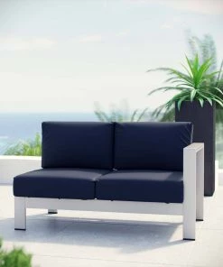 Modway Shore Right-Arm Corner Sectional Outdoor Patio Aluminum Loveseat Silver Navy