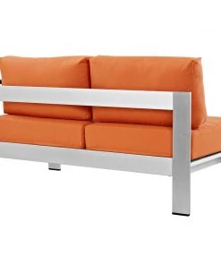 Modway Shore Right-Arm Corner Sectional Outdoor Patio Aluminum Loveseat Silver Orange Outdoor Sectional