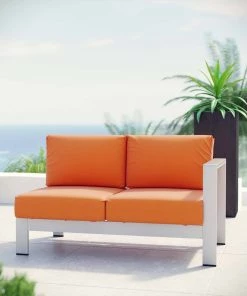 Modway Shore Right-Arm Corner Sectional Outdoor Patio Aluminum Loveseat Silver Orange Outdoor Sectional