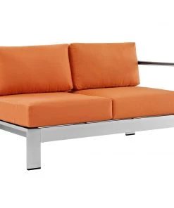 Modway Shore Right-Arm Corner Sectional Outdoor Patio Aluminum Loveseat Silver Orange Outdoor Sectional