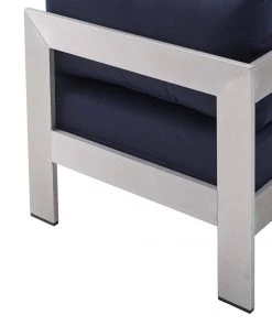 Modway Shore Sunbrella® Fabric Aluminum Outdoor Patio Corner Sofa Silver Navy