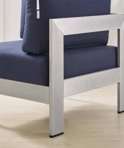 Modway Shore Sunbrella® Fabric Aluminum Outdoor Patio Corner Sofa Silver Navy