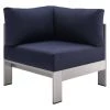 Modway Shore Sunbrella® Fabric Aluminum Outdoor Patio Corner Sofa Silver Navy