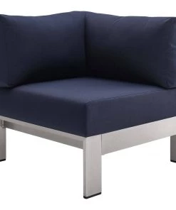 Modway Shore Sunbrella® Fabric Aluminum Outdoor Patio Corner Sofa Silver Navy