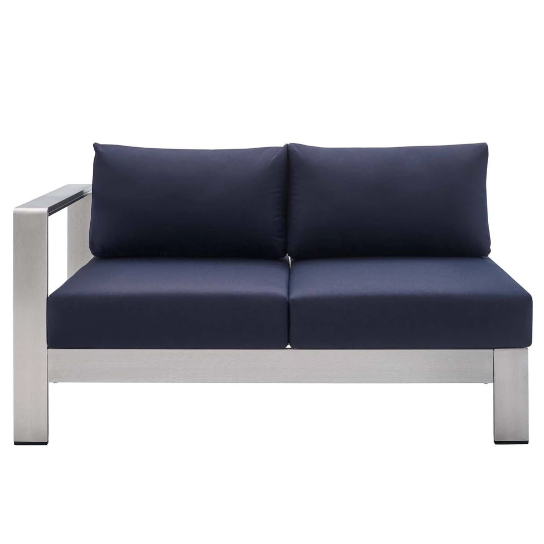 Modway Shore Sunbrella® Fabric Aluminum Outdoor Patio Left-Arm Loveseat Silver Navy Outdoor Sectional 4 Modway Shore Sunbrella® Fabric Aluminum Outdoor Patio Left-Arm Loveseat Silver Navy Outdoor Sectional