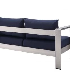 Modway Shore Sunbrella® Fabric Aluminum Outdoor Patio Left-Arm Loveseat Silver Navy Outdoor Sectional 11 Modway Shore Sunbrella® Fabric Aluminum Outdoor Patio Left-Arm Loveseat Silver Navy Outdoor Sectional