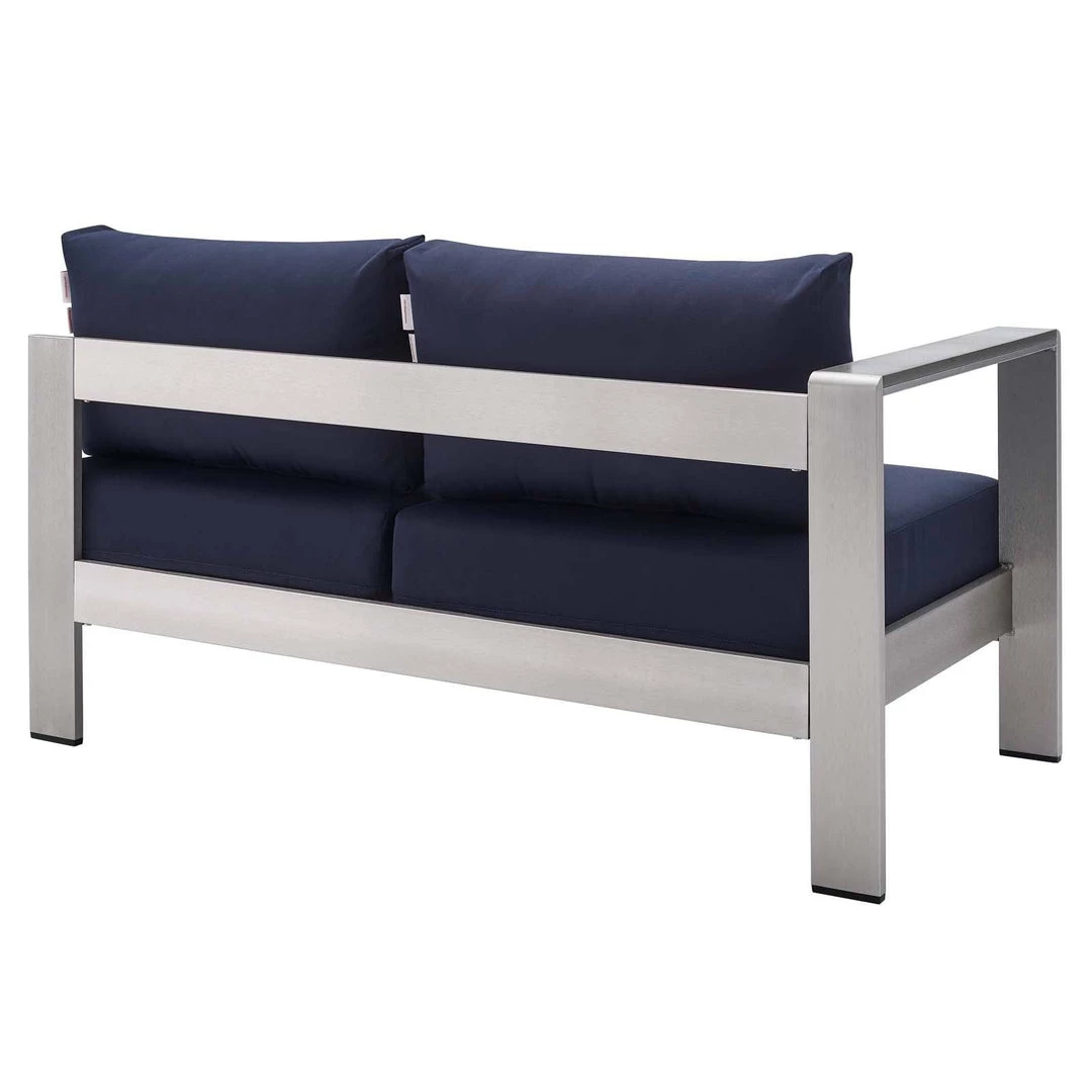 Modway Shore Sunbrella® Fabric Aluminum Outdoor Patio Left-Arm Loveseat Silver Navy Outdoor Sectional 3 Modway Shore Sunbrella® Fabric Aluminum Outdoor Patio Left-Arm Loveseat Silver Navy Outdoor Sectional