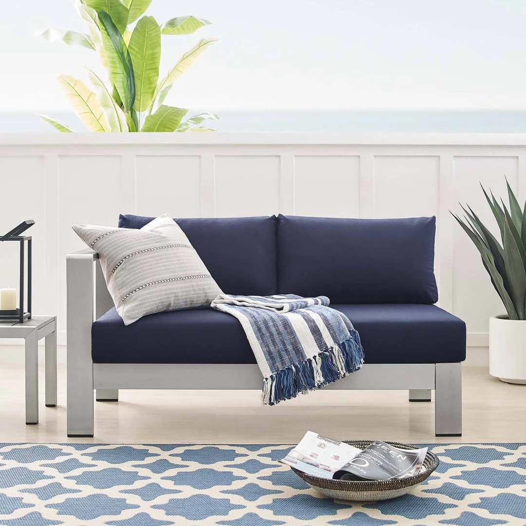 Modway Shore Sunbrella® Fabric Aluminum Outdoor Patio Left-Arm Loveseat Silver Navy Outdoor Sectional 8 Modway Shore Sunbrella® Fabric Aluminum Outdoor Patio Left-Arm Loveseat Silver Navy Outdoor Sectional