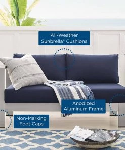 Modway Shore Sunbrella® Fabric Aluminum Outdoor Patio Left-Arm Loveseat Silver Navy Outdoor Sectional 15 Modway Shore Sunbrella® Fabric Aluminum Outdoor Patio Left-Arm Loveseat Silver Navy Outdoor Sectional