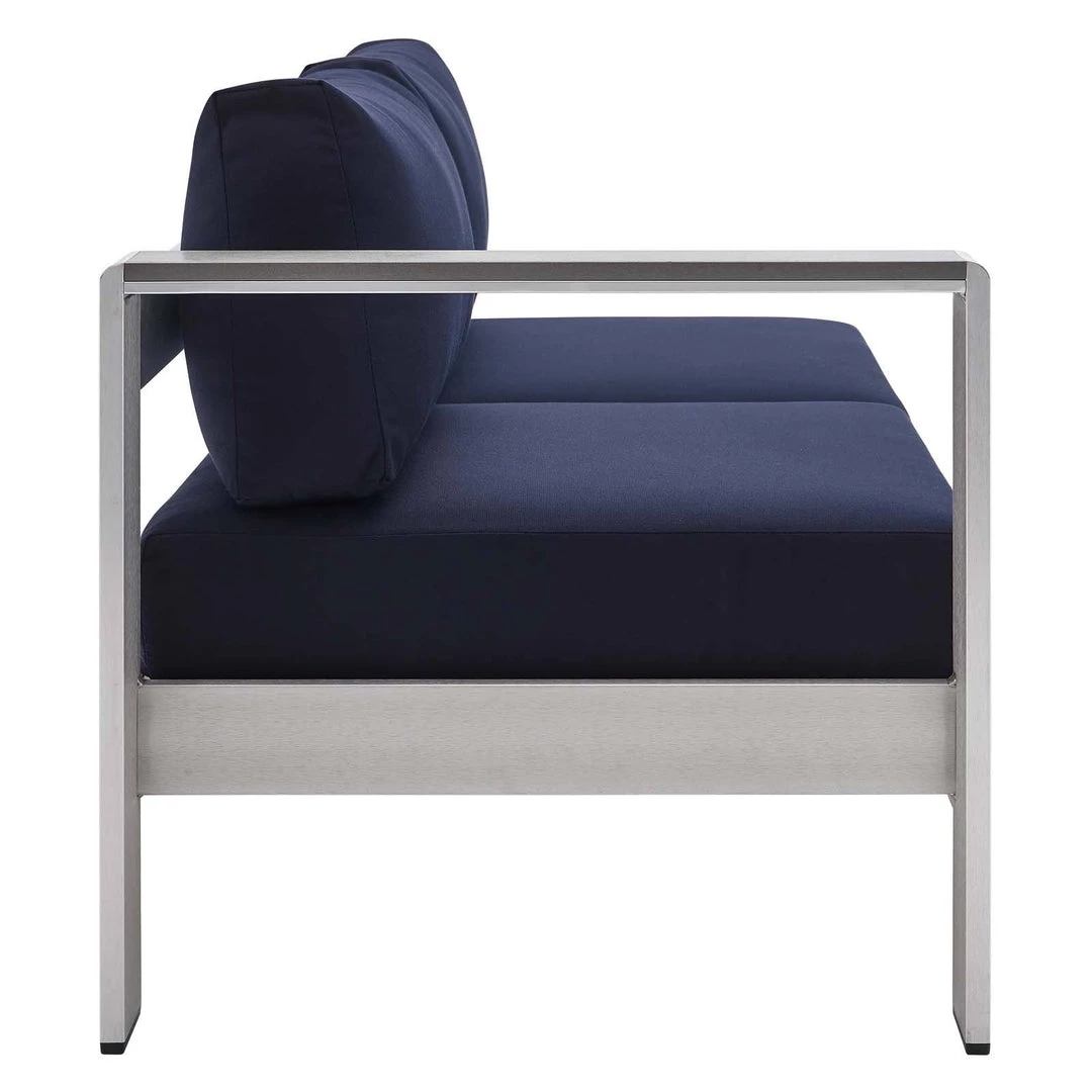 Modway Shore Sunbrella® Fabric Aluminum Outdoor Patio Left-Arm Loveseat Silver Navy Outdoor Sectional 2 Modway Shore Sunbrella® Fabric Aluminum Outdoor Patio Left-Arm Loveseat Silver Navy Outdoor Sectional