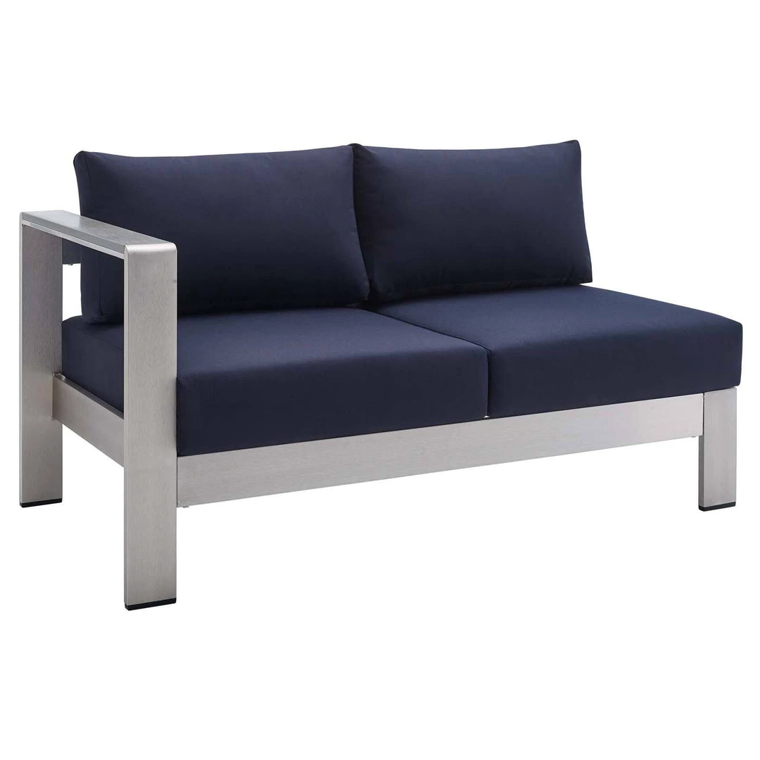 Modway Shore Sunbrella® Fabric Aluminum Outdoor Patio Left-Arm Loveseat Silver Navy Outdoor Sectional 1 Modway Shore Sunbrella® Fabric Aluminum Outdoor Patio Left-Arm Loveseat Silver Navy Outdoor Sectional