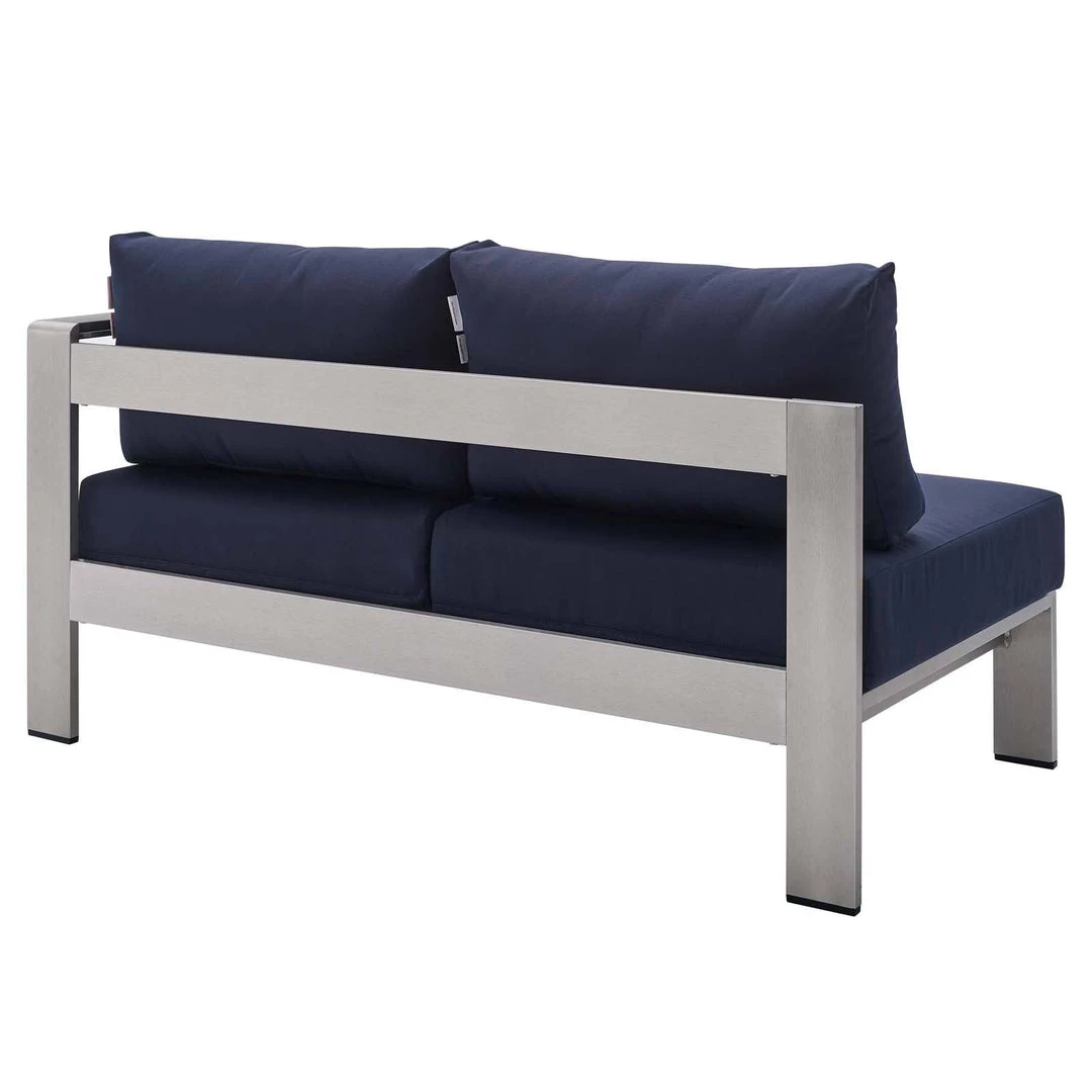 Modway Shore Sunbrella® Fabric Aluminum Outdoor Patio Right-Arm Loveseat Silver Navy 3 Modway Shore Sunbrella® Fabric Aluminum Outdoor Patio Right-Arm Loveseat Silver Navy