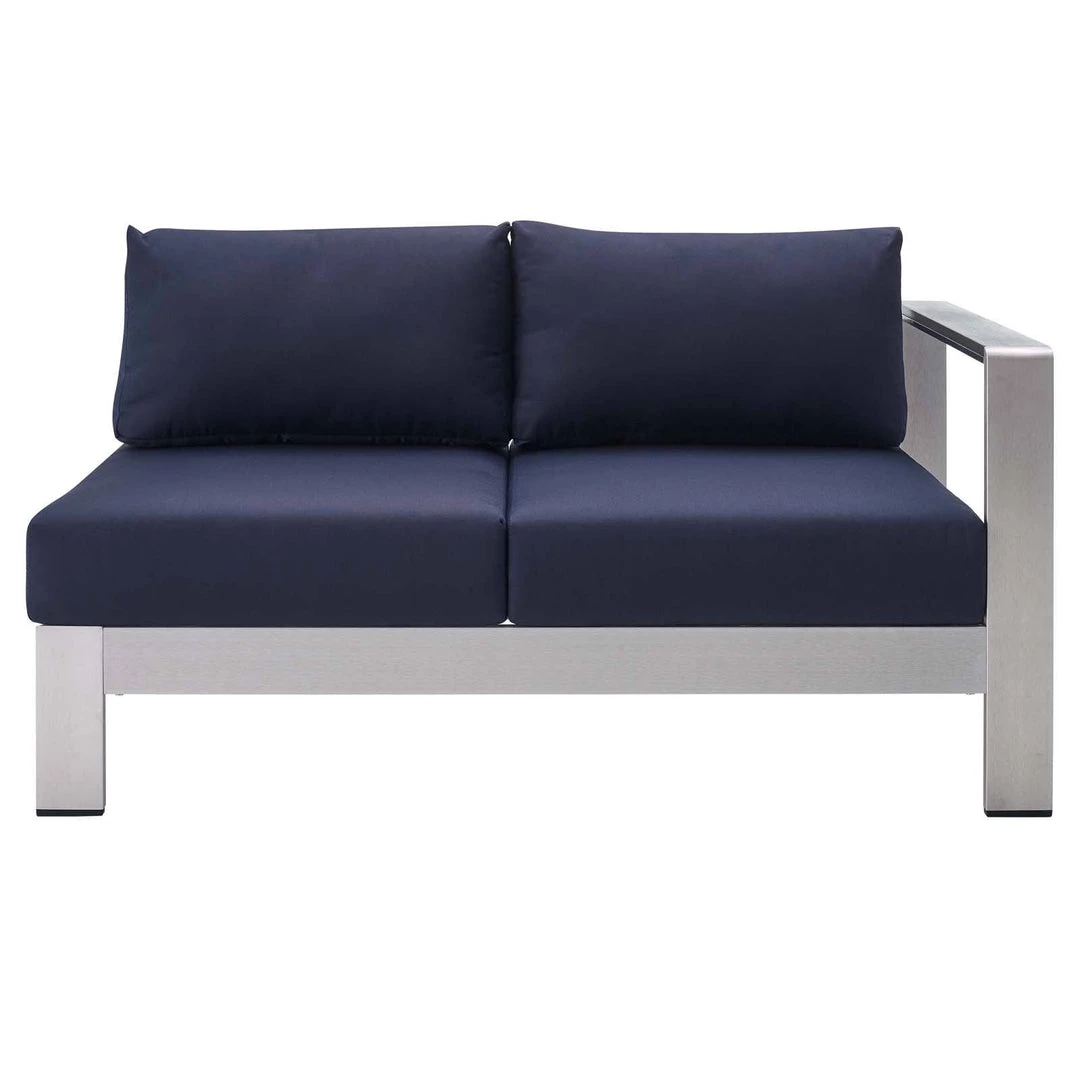 Modway Shore Sunbrella® Fabric Aluminum Outdoor Patio Right-Arm Loveseat Silver Navy 4 Modway Shore Sunbrella® Fabric Aluminum Outdoor Patio Right-Arm Loveseat Silver Navy
