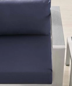 Modway Shore Sunbrella® Fabric Aluminum Outdoor Patio Right-Arm Loveseat Silver Navy 14 Modway Shore Sunbrella® Fabric Aluminum Outdoor Patio Right-Arm Loveseat Silver Navy