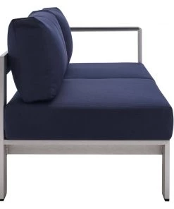 Modway Shore Sunbrella® Fabric Aluminum Outdoor Patio Right-Arm Loveseat Silver Navy