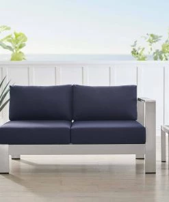 Modway Shore Sunbrella® Fabric Aluminum Outdoor Patio Right-Arm Loveseat Silver Navy 16 Modway Shore Sunbrella® Fabric Aluminum Outdoor Patio Right-Arm Loveseat Silver Navy