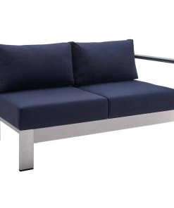 Modway Shore Sunbrella® Fabric Aluminum Outdoor Patio Right-Arm Loveseat Silver Navy
