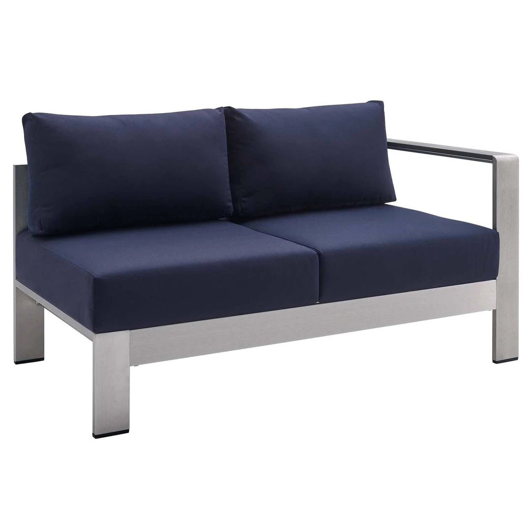 Modway Shore Sunbrella® Fabric Aluminum Outdoor Patio Right-Arm Loveseat Silver Navy 1 Modway Shore Sunbrella® Fabric Aluminum Outdoor Patio Right-Arm Loveseat Silver Navy