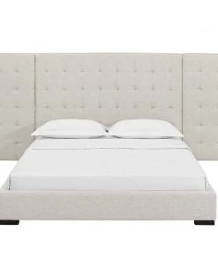 Modway Sierra Queen Upholstered Fabric Platform Bed Beige