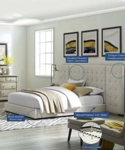 Modway Sierra Queen Upholstered Fabric Platform Bed Beige