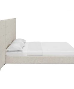 Modway Sierra Queen Upholstered Fabric Platform Bed Beige