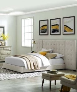 Modway Sierra Queen Upholstered Fabric Platform Bed Beige