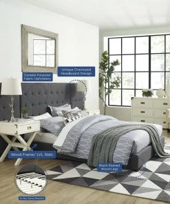 Modway Sierra Queen Upholstered Fabric Platform Bed Gray Beds