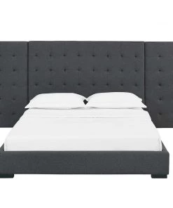 Modway Sierra Queen Upholstered Fabric Platform Bed Gray Beds