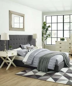 Modway Sierra Queen Upholstered Fabric Platform Bed Gray Beds