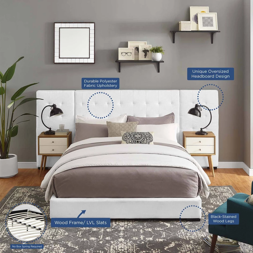 Modway Beds Sierra Queen Upholstered Fabric Platform Bed White 5 Modway Beds Sierra Queen Upholstered Fabric Platform Bed White