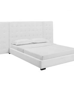 Modway Beds Sierra Queen Upholstered Fabric Platform Bed White