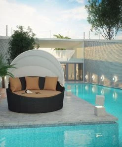 Modway Siesta Canopy Outdoor Patio Daybed Espresso Mocha Outdoor Daybeds