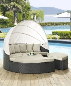 Modway Outdoor Daybeds Sojourn Outdoor Patio Sunbrella® Daybed Antique Canvas Beige
