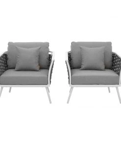 Modway Stance Armchair Outdoor Patio Aluminum Set Of 2 White Gray Armchair Sets