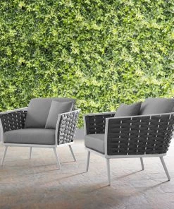 Modway Stance Armchair Outdoor Patio Aluminum Set Of 2 White Gray Armchair Sets