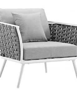Modway Stance Armchair Outdoor Patio Aluminum Set Of 2 White Gray Armchair Sets