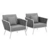 Modway Stance Armchair Outdoor Patio Aluminum Set Of 2 White Gray Armchair Sets