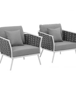 Modway Stance Armchair Outdoor Patio Aluminum Set Of 2 White Gray Armchair Sets