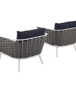 Modway Stance Armchair Outdoor Patio Aluminum Set Of 2 White Navy