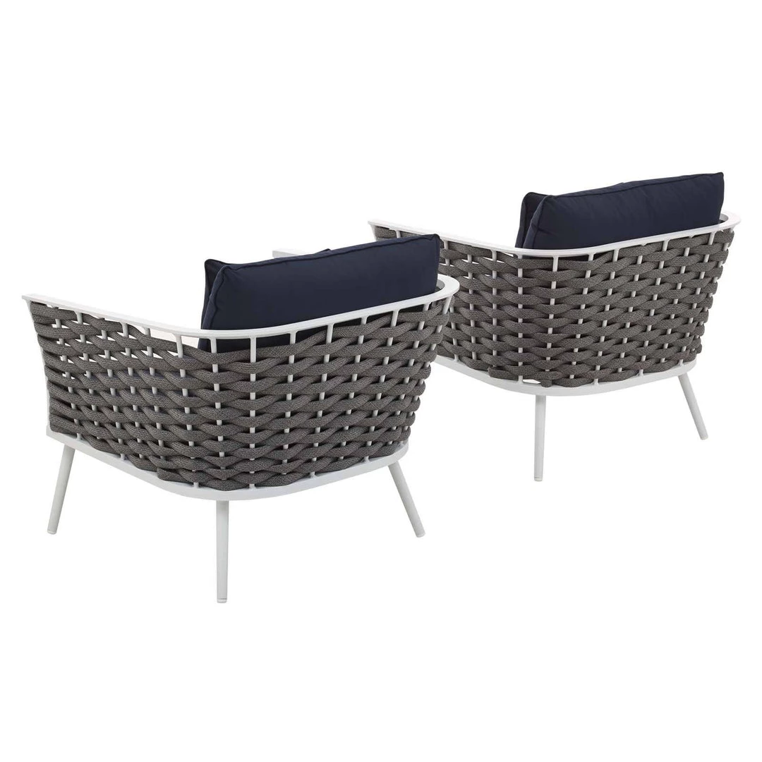 Modway Stance Armchair Outdoor Patio Aluminum Set Of 2 White Navy 2 Modway Stance Armchair Outdoor Patio Aluminum Set Of 2 White Navy