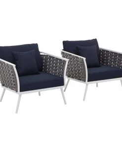 Modway Stance Armchair Outdoor Patio Aluminum Set Of 2 White Navy