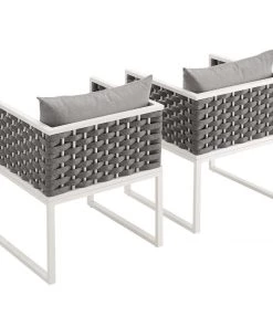 Modway Stance Dining Armchair Outdoor Patio Aluminum Set Of 2 White Gray Armchair Sets