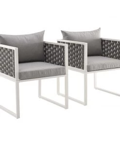 Modway Stance Dining Armchair Outdoor Patio Aluminum Set Of 2 White Gray Armchair Sets