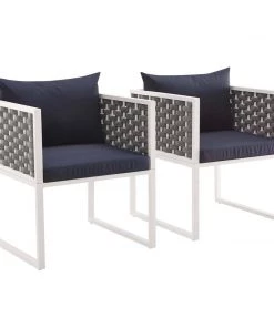 Modway Stance Dining Armchair Outdoor Patio Aluminum Set Of 2 White Navy