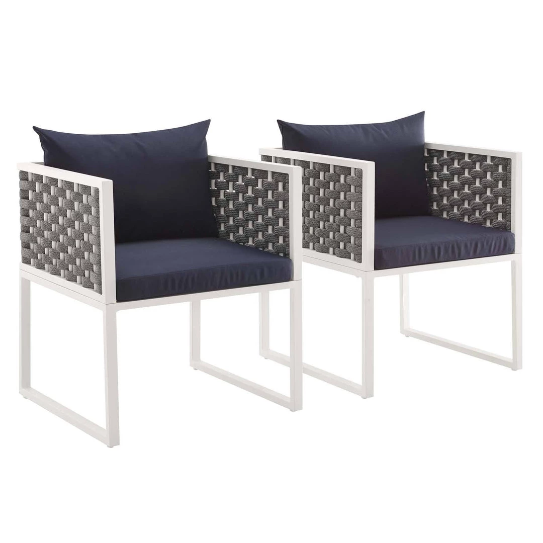 Modway Stance Dining Armchair Outdoor Patio Aluminum Set Of 2 White Navy 1 Modway Stance Dining Armchair Outdoor Patio Aluminum Set Of 2 White Navy