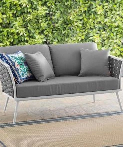 Modway Stance Outdoor Patio Aluminum Loveseat White Gray