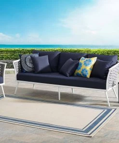 Modway Stance Outdoor Patio Aluminum Sofa White Navy