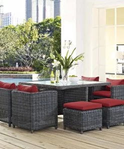 Modway Summon 9 Piece Outdoor Patio Sunbrella® Dining Set Outdoor Dining Sets 39 Modway Summon 9 Piece Outdoor Patio Sunbrella® Dining Set Outdoor Dining Sets