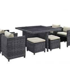 Modway Summon 9 Piece Outdoor Patio Sunbrella® Dining Set Outdoor Dining Sets