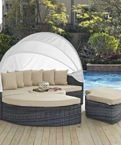 Modway Summon Canopy Outdoor Patio Sunbrella® Daybed Antique Canvas Beige Outdoor Daybeds 10 Modway Summon Canopy Outdoor Patio Sunbrella® Daybed Antique Canvas Beige Outdoor Daybeds